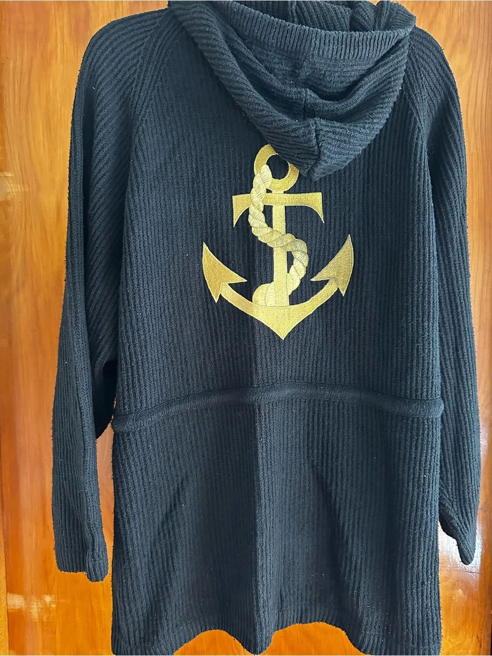 Think Silk K&J 100% Silk Knit Black Hooded Cardigan Jacket NWT Nautical L